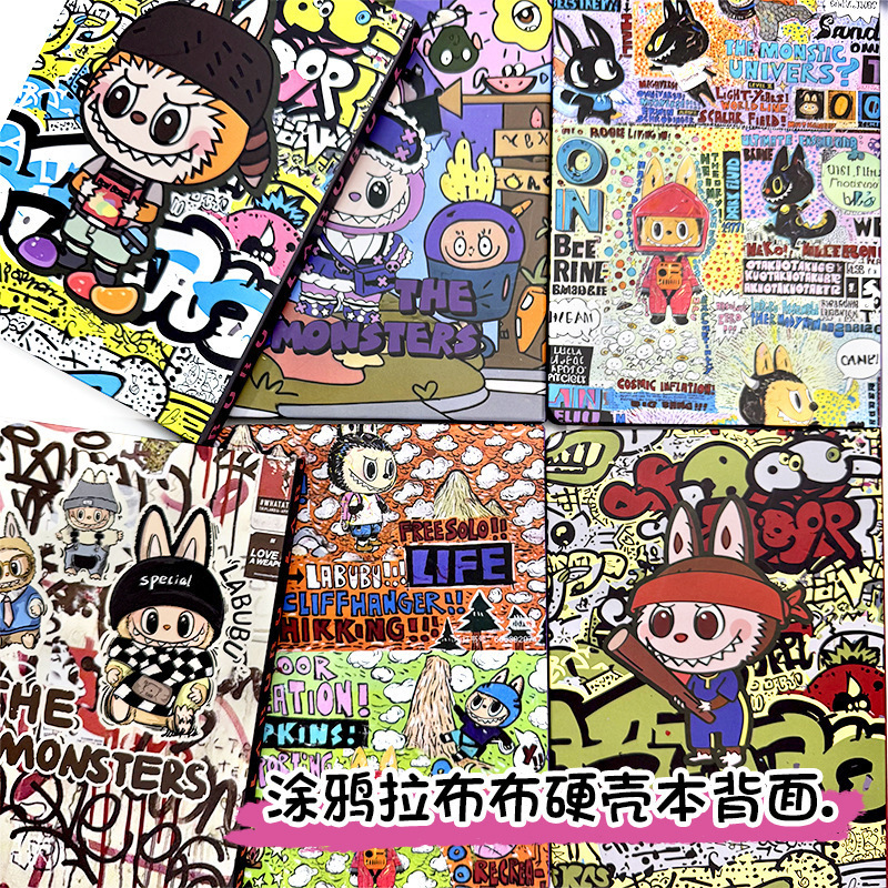 新款涂鸦拉布布A5彩页笔记本可爱卡通手账本学生开学记事本labubu|undefined