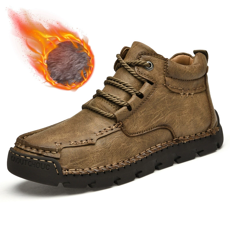 Трансграничные мужские Ботильоны больших размеров, зимние теплые мужские кожаные ботинки на флисовой подкладке, повседневные Ботинки Martin, мужская обувь, сшитая вручную