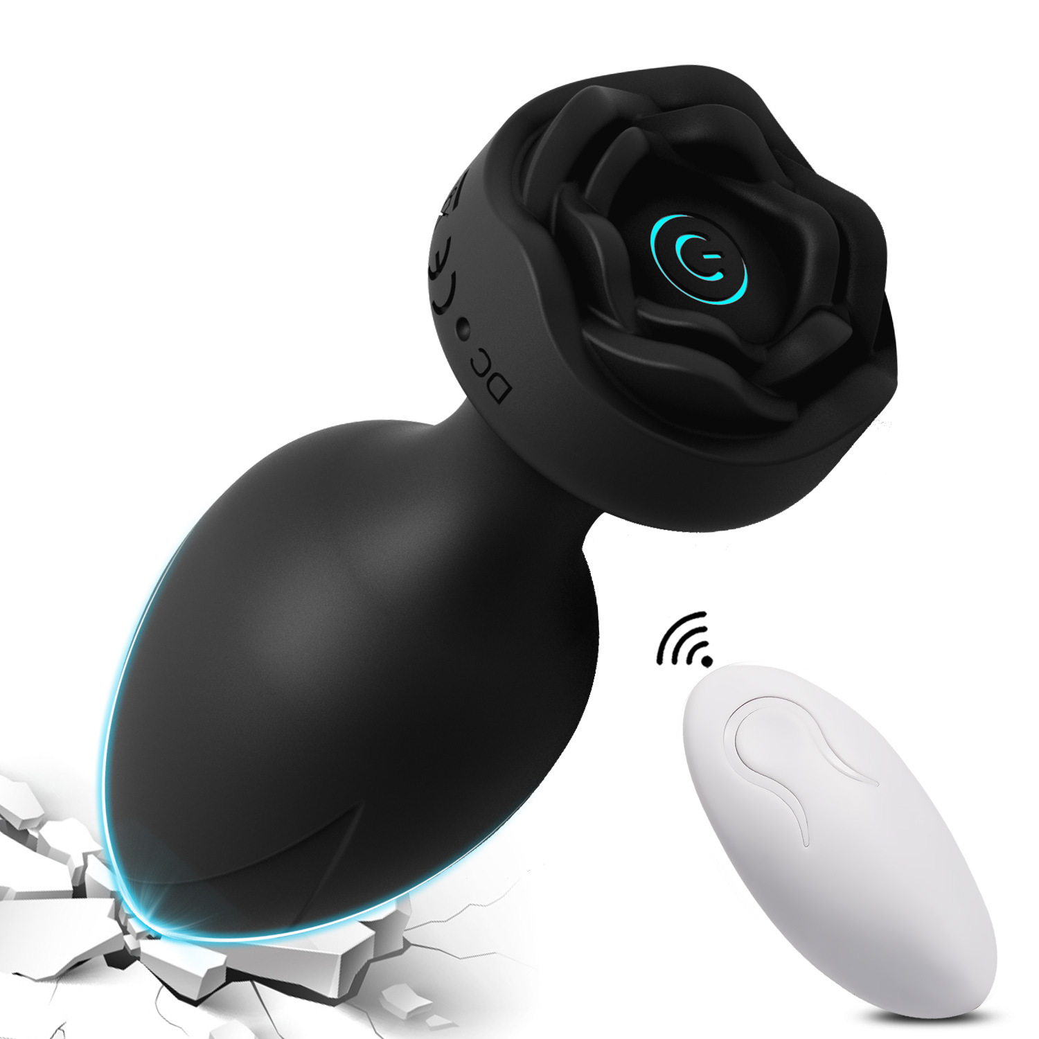 Rose Flower Rechargeable Remote Control Silicone Plug Female Masturbator Prostate Vibrator Anal Massager_voghion.com