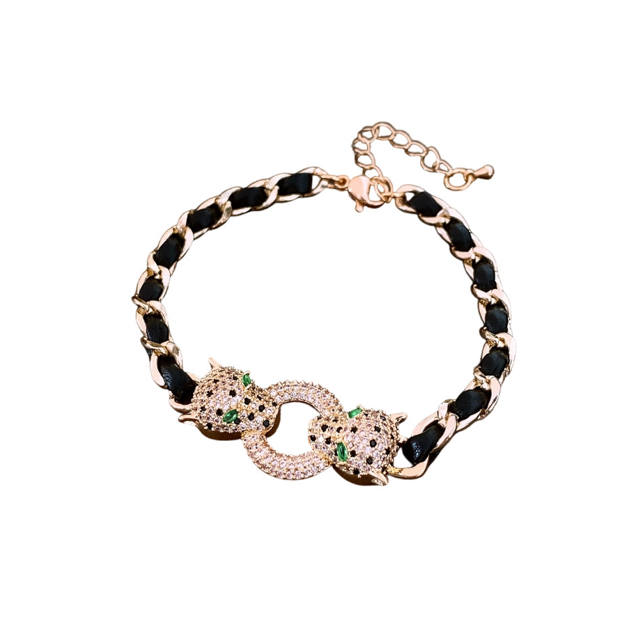 Medieval cuero vintage zircon pulsera leopardo lujo ligero pulsera retro sensación de nicho de diseño sensación de brazalete