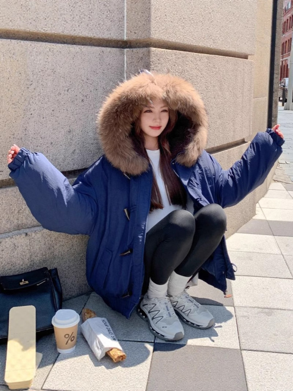 棉服女冬季牛角扣设计感大毛领加厚棉袄2025新款派克服棉衣外套|undefined