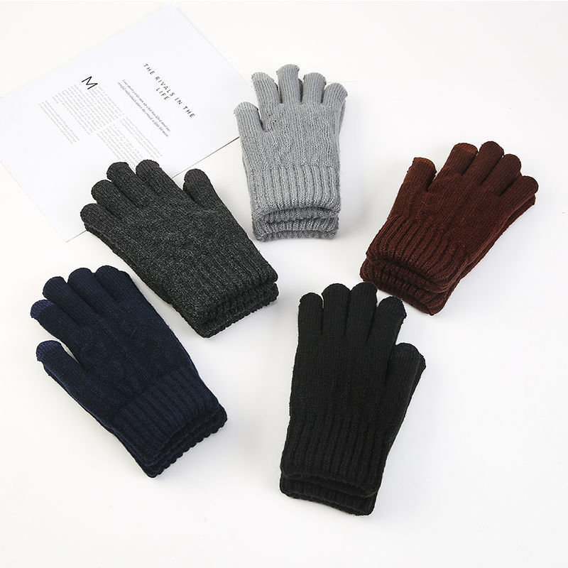Guantes de punto para hombre para invierno, forrados con forro polar, para conducir al aire libre, ciclismo cálido, motociclismo, anticongelantes, resistentes al frío, guantes con pantalla táctil.
