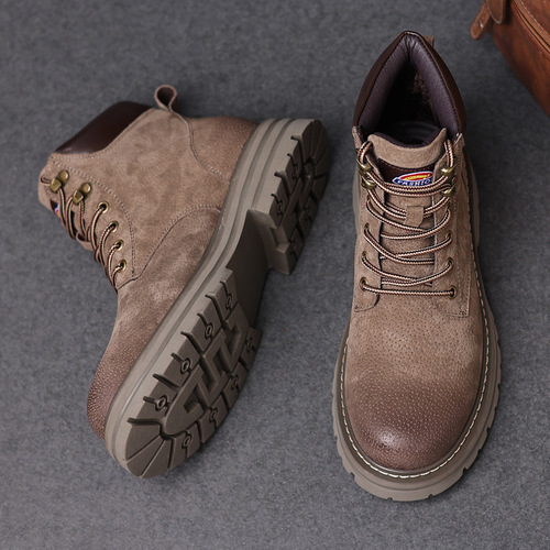 Live Martin Boots Men Pig Hair Comfortable Breathable Thick Sole Yellow Leather Boots Lacing Workwear Versatile Dropshipping