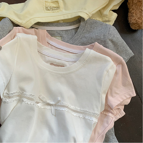 Cotton 210g Girly Style Straight Shoulder T-Shirt 2025 New Arrival Short Sleeve Top Slim Fit Women's Compression Invisible Unique and Beautiful