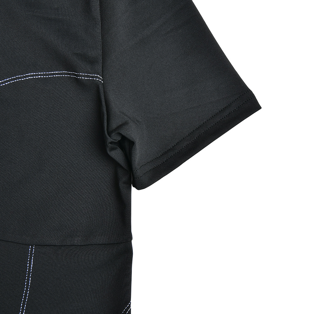 Sexy Tight Jumpsuit Autumn Winter Short Sleeve Zipper Striped Bottoming Shirt for Women