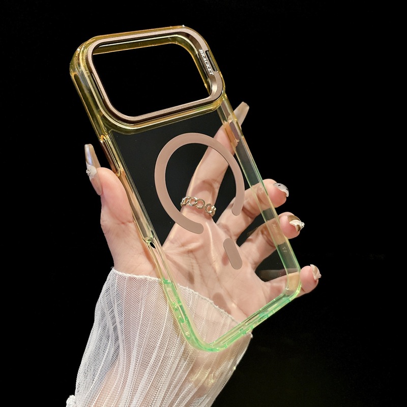 苹果17promax手机壳高透磁吸适用iPhone16镜头支架渐变色简约硬壳|undefined