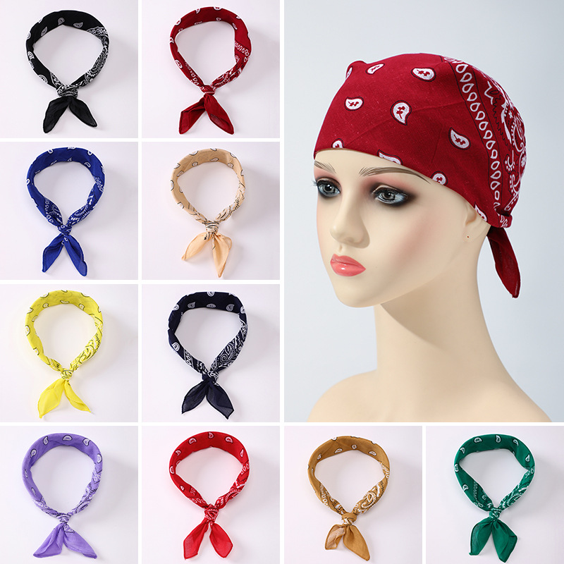 54cm Cotton Hip Hop Turban Cashew Flower Square Scarf Sports Outdoor Printed Amoeba Turban bandana Wholesale