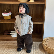 韩版童装新款儿童服装2025秋冬宝宝马甲韩版童装男童条纹加厚套装