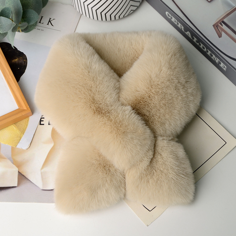 Bufanda de felpa mujer engrosada invierno cálido nuevo babero de doble cara imitación piel de conejo rex cuello protección coreano unisex
