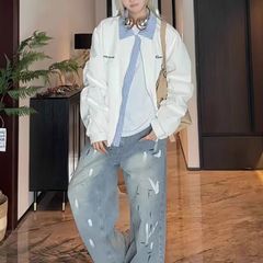 2025春秋潮牌小众设计感美式复古宽松百搭假两件气质通勤夹克外套