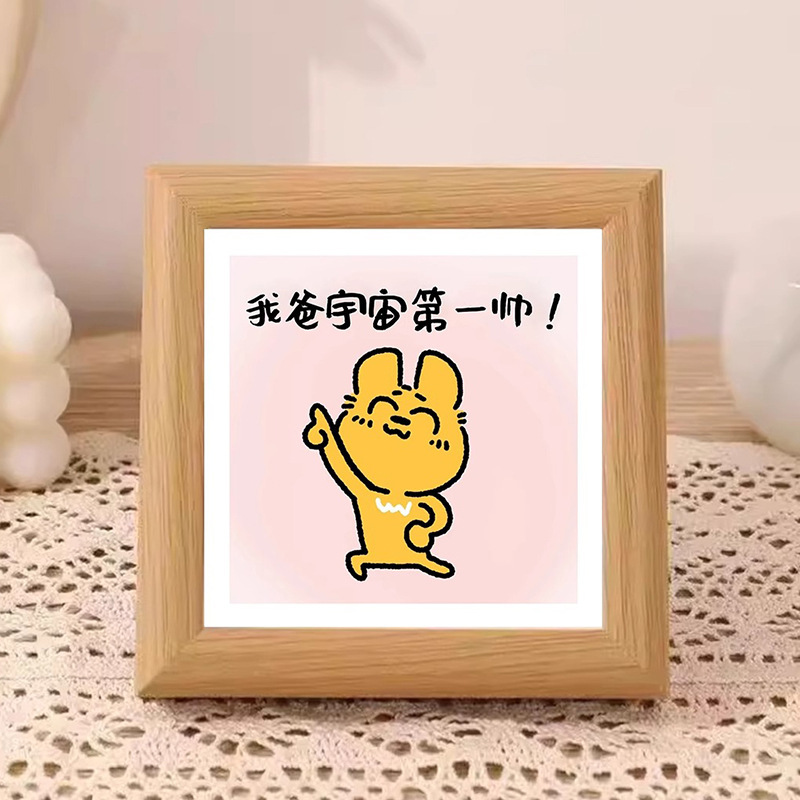 Father's Day Gift 4inch Square Photo Frames with Real Glass, Hollow Small Picture Frames, Wooden Decorative Ornaments, Handmade