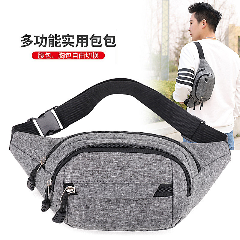 Canvas waist bag for men and women, new design crossbody outdoor mobile phone large capacity business bag, coin purse, multifunctional cashier bag