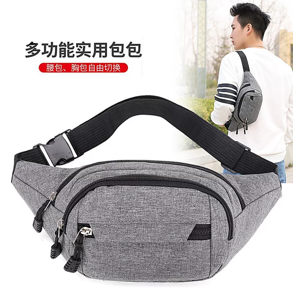 Canvas Waist Bag for Men and Women, New Diagonal Outdoor Mobile Phone, Large-Capacity Business Bag, Wallet, Multi-Functional Cashier Bag
