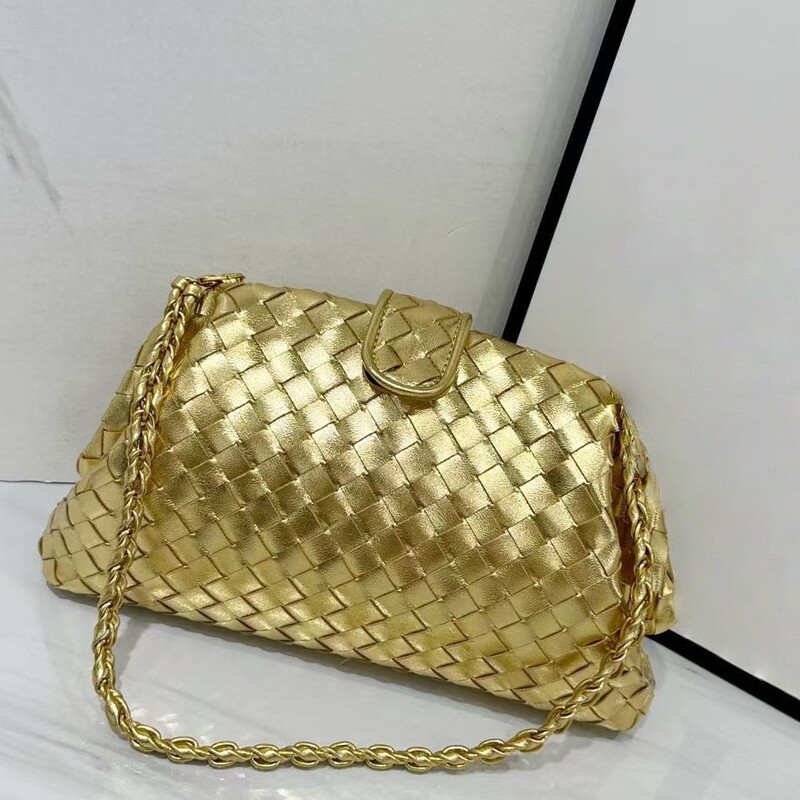 Cross-Border B Brand Classic Clip Chain Bag Cowhide Woven Cloud Bag Underarm Shoulder Evening Clutch Shell Bag