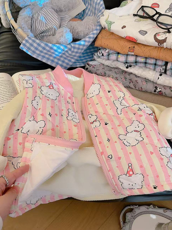儿童夹棉马甲秋冬款女宝宝加厚内穿保暖背心男童卡通棉坎肩外穿|undefined