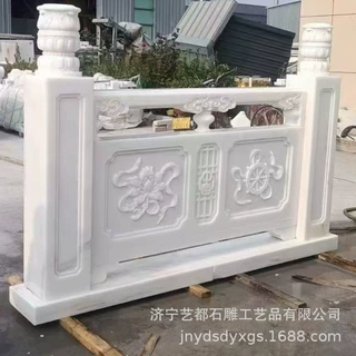 源头公司定做汉白玉石雕栏板 寺庙景区刻花石栏板 制作石头栏杆
