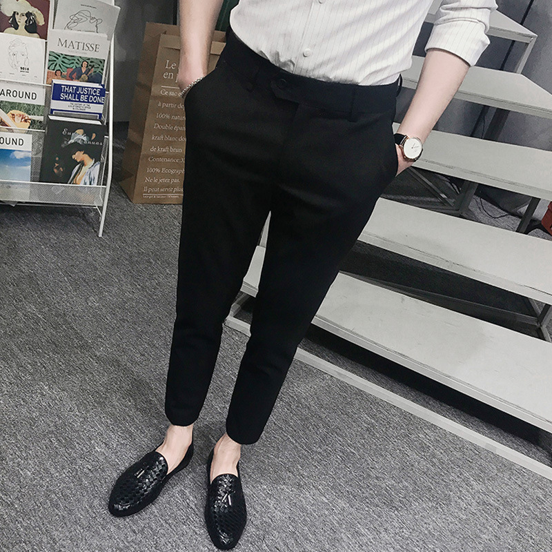 Spring and Summer Thin Slim-Fit Tapered Pants Men's Nine-Point Business Formal Dress Pants Drapey Casual Pants Black Trousers Spring and Summer Thin Slim-Fit Tapered Pants Men's Nine-Point Business Formal Dress Pants Drapey Casual Pants Black Trousers