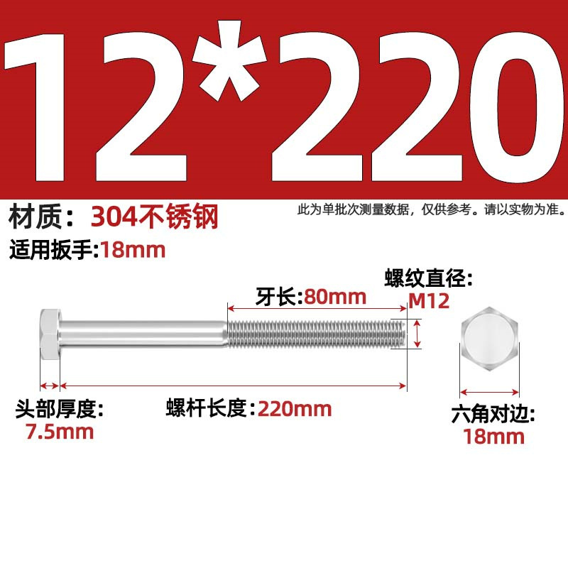 Болт шестигранный Tianzhuo Hardware M12x220 частичная резьба