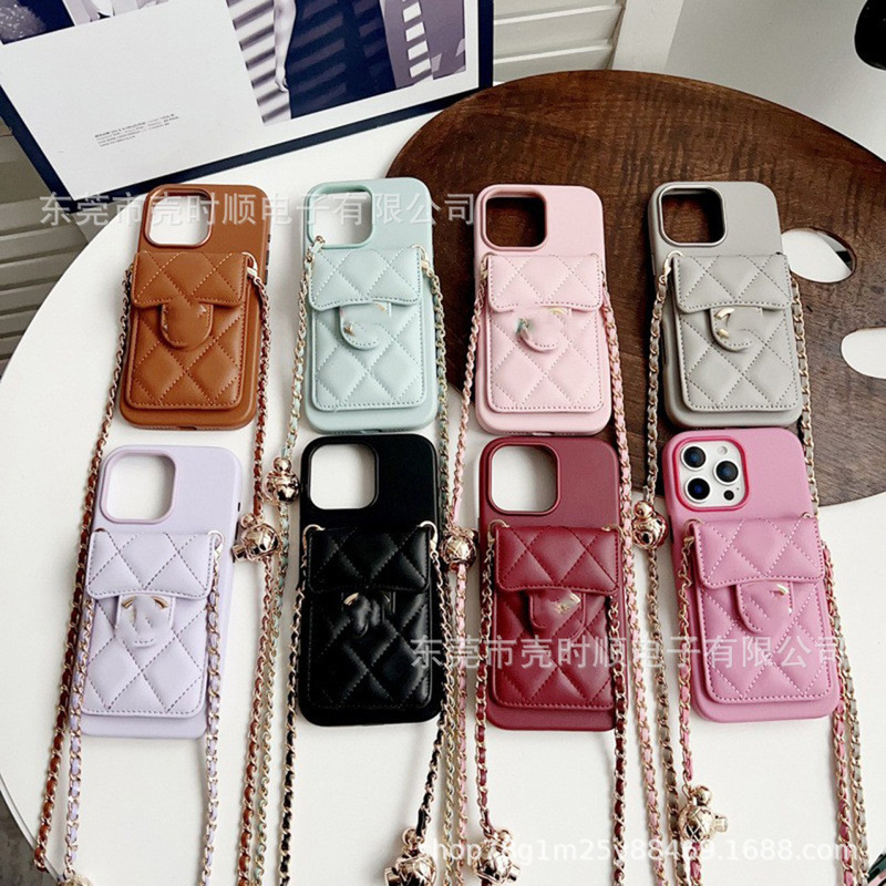 Crossbody Card-Insert Rhombus Pattern Leather Case Suitable for iPhone 18 Pro Max, Luxury Apple 17 Phone Case with Card Holder