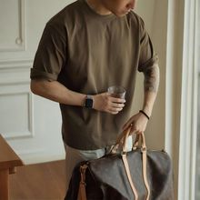 美式300g重磅T恤男纯色短袖复古工装百搭打底衫商务圆领宽松半袖