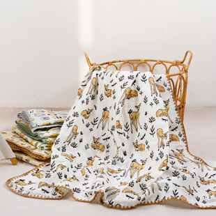 Kangobaby newborn crepe gauze blanket 4-layer embroidery lace baby cotton yarn blanket nap quilt