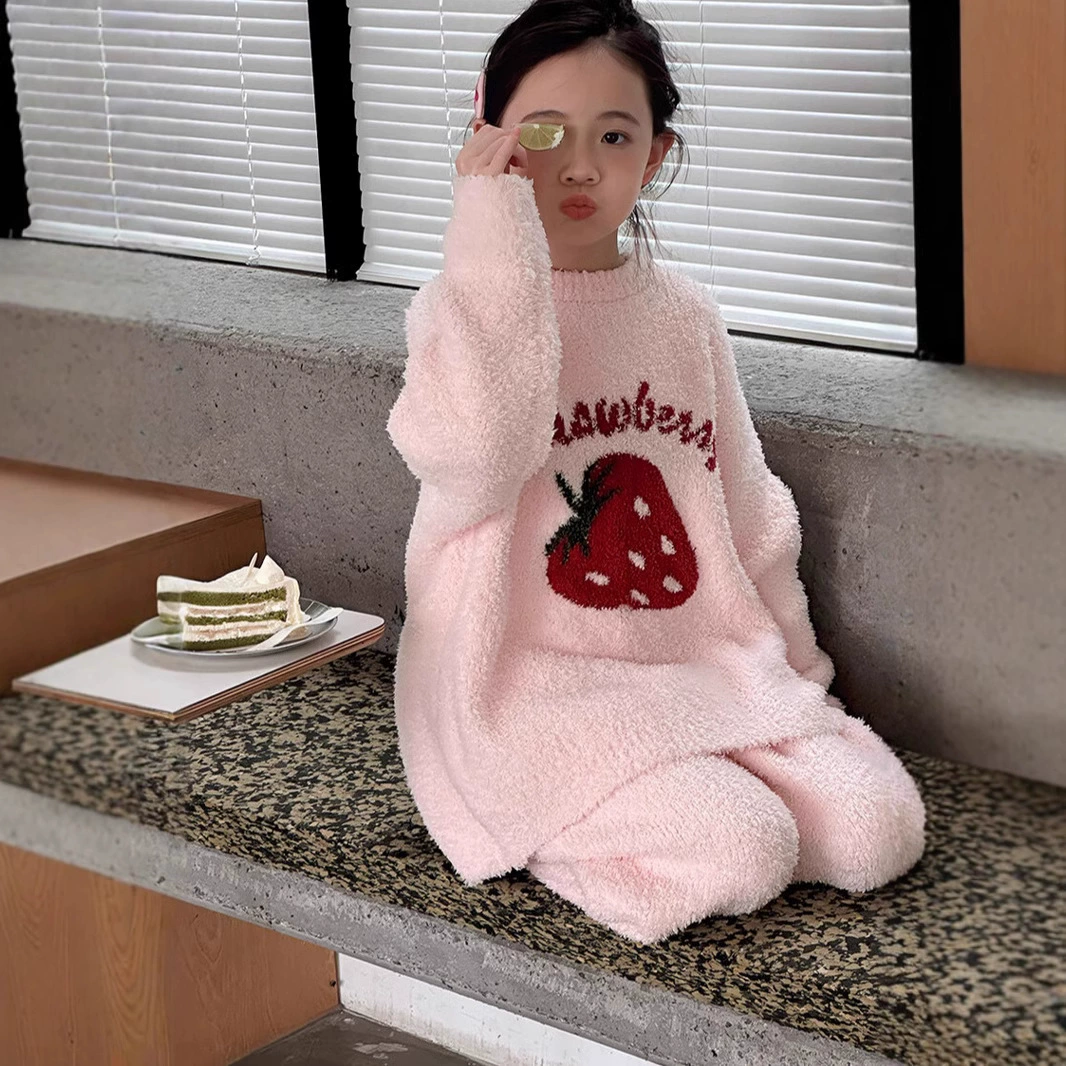 Strawberry, children's demi-season set, velvet fleece keep warm pijama, for teenagers
