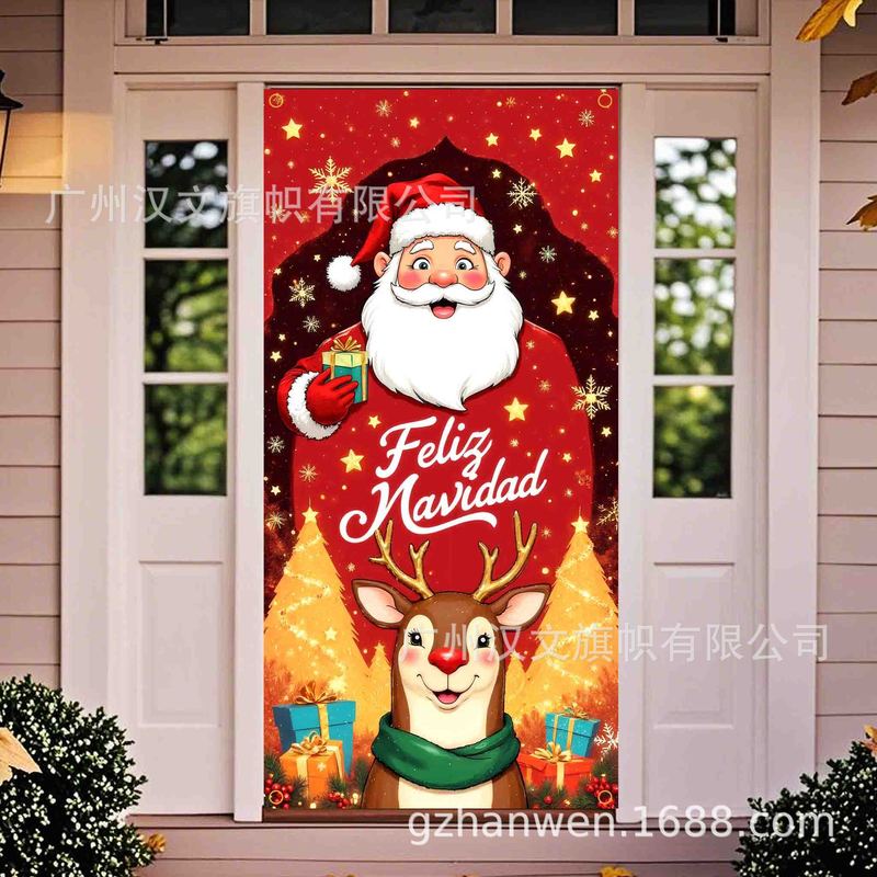 新しいクリスマスドアカーテン、サンタクロースが祝うお祭りの雰囲気の装飾用品、シーンを演出する屋外ドアカバー、祝賀用吊り下げ飾り|undefined