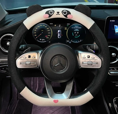 Steering wheel cover – cartoon car steering wheel cover - cotton-and-linen-embroidered-panda-steering-wheel-cover-38d-type-38cm