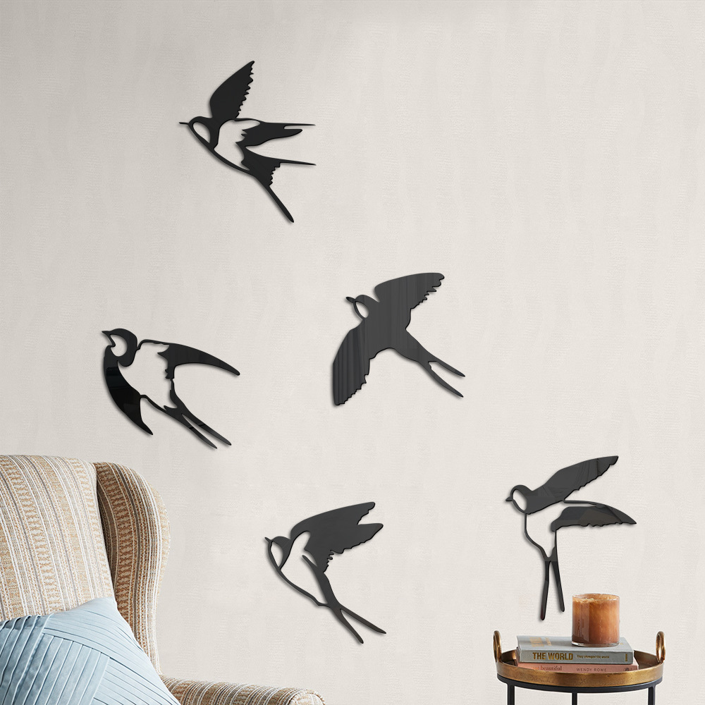 JM1004 Adesivo da parete autoadesivo a specchio in acrilico per la decorazione della casa, motivo: piccola rondine tridimensionale 3D transfrontaliera_voghion.com
