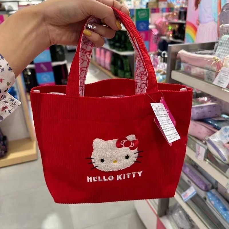 HelloKitty可爱手提包灯芯绒单肩心小托特包外出便当包HR|undefined