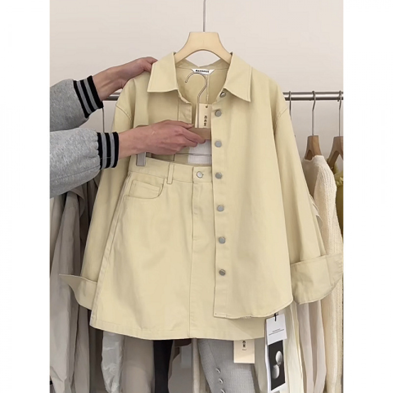 春秋温柔系穿搭女2025新款韩版百搭吊带宽松外套显瘦半身裙两件套|undefined