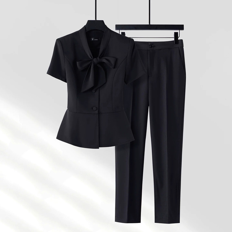 Summer Short-Sleeved Suit for Women, Thin Style, Elegant Workwear, High-End Professional Attire, Hotel Front Desk Manager Work Uniform, Summer Summer Short-Sleeved Suit for Women, Thin Style, Elegant Workwear, High-End Professional Attire, Hotel Front Desk Manager Work Uniform, Summer