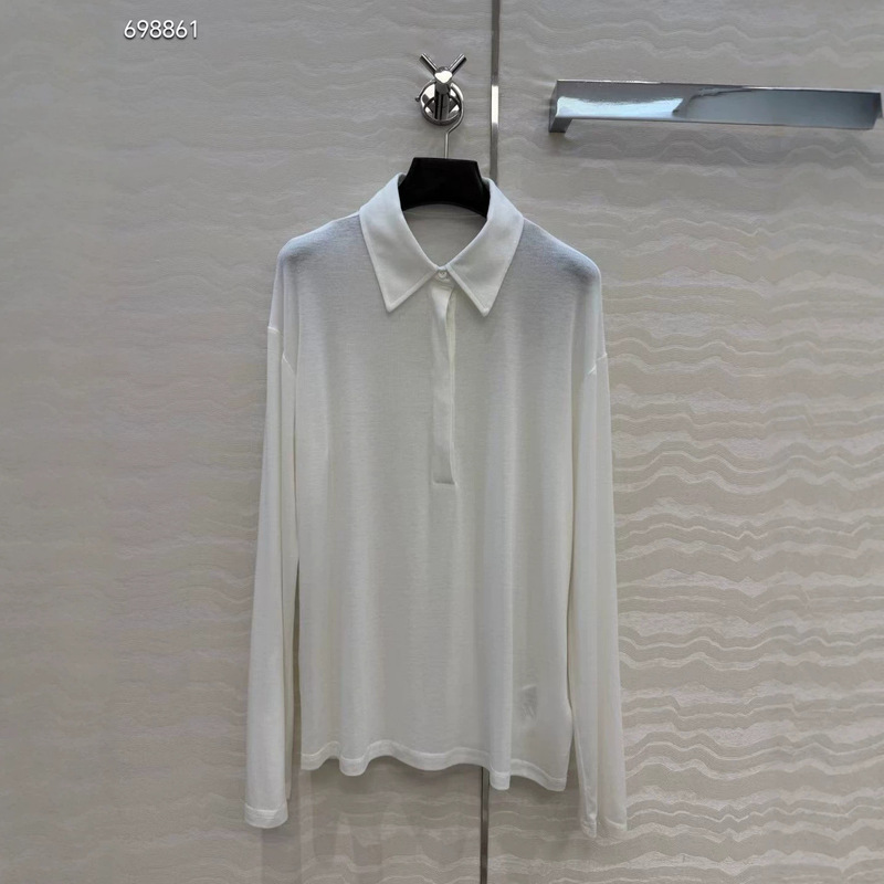 2026 Early Autumn New Polo Collar Tencel Wool Slim Fit Sun Protection Versatile Elegant Long Sleeve Top Wholesale