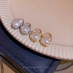 復古法式不規則巴洛克珍珠耳釘女小眾設計高級感輕奢耳環耳飾新款