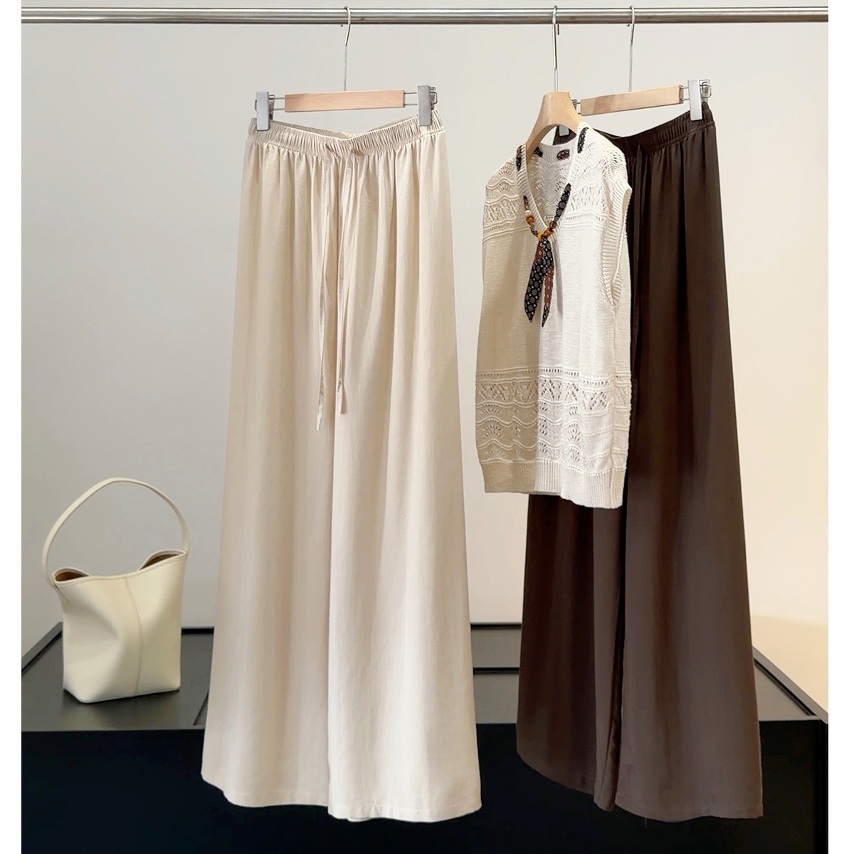 Women's High-Waisted Wide Leg Pants Style Cotton Linen Drawstring Slimming Casual Trousers Versatile Thin Summer_ecoleips.com