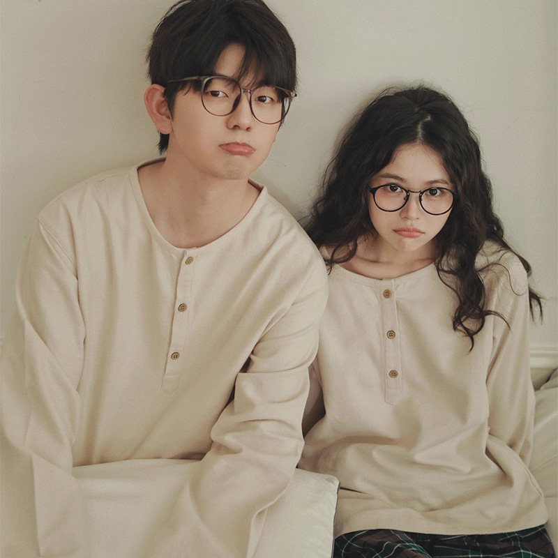 Eternal - Pullover Pajamas for Women, Pure Cotton Flannel, Can Be Worn Outside, Unprinted, All-Cotton Couple's Loungewear for Men, Autumn and Winter