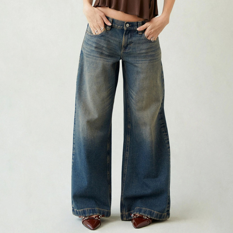 Cross-Border 2025 Autumn New European and American Retro Low-Waist Loose Jeans for Women Y2K Straight-Leg Hot Girl Pants Foreign Trade