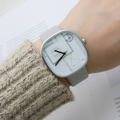 Japanese and Korean geometric pattern boys and girls watch belt fashion student watch Mori style boys middle school quartz watch