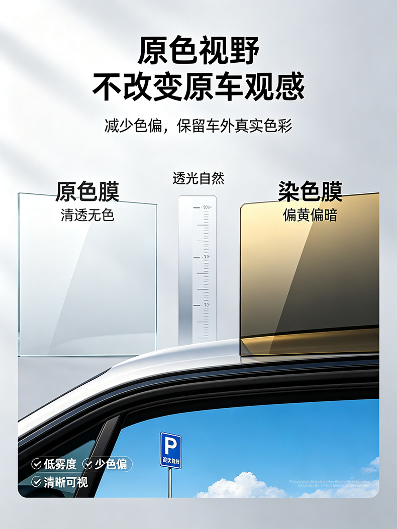 Sun protection film for car front windshield, sun privacy film for trucks and cars, self-adhesive film, heat insulation, original color, explosion-proof film