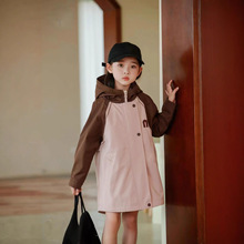 2025外贸款长袖新款秋装童装新款女童中长款拉链连帽夹克风衣外套