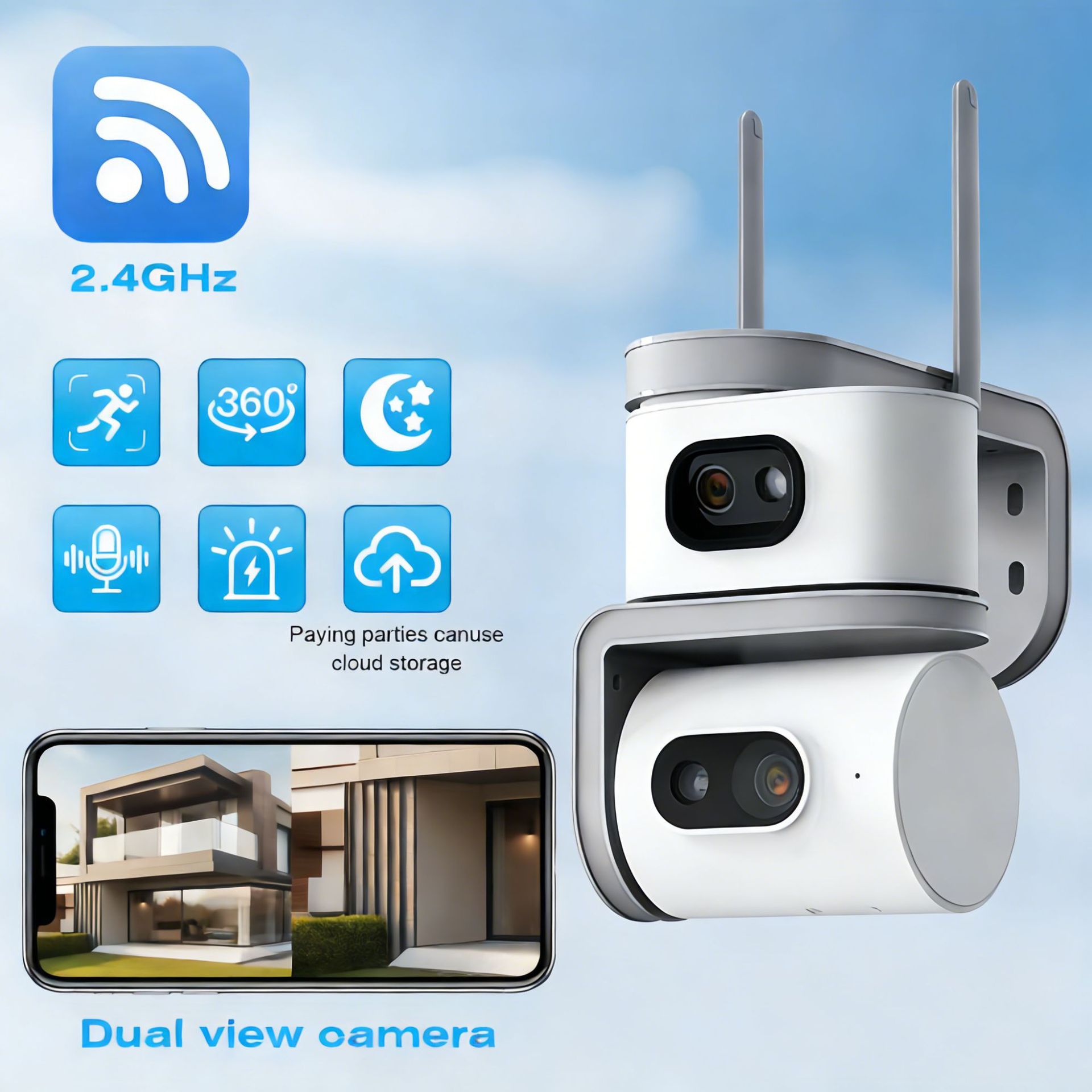 Dual Screen Indoor Surveillance Camera High Clarity Dual Light Night Vision Wireless Home Remote Monitoring Camera