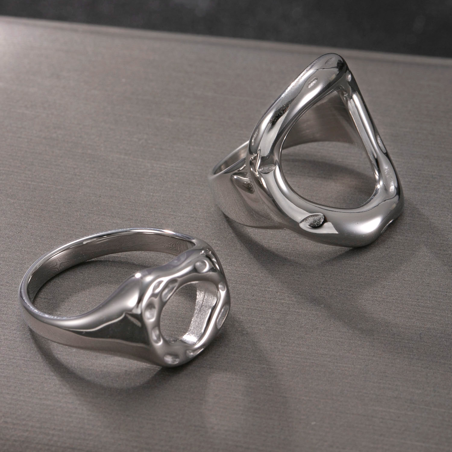 Venta caliente transfronteriza anillo de pareja de acero inoxidable anillo irregular hueco anillo de dedo de comida diseño personalizado sentido de joyería de acero de titanio