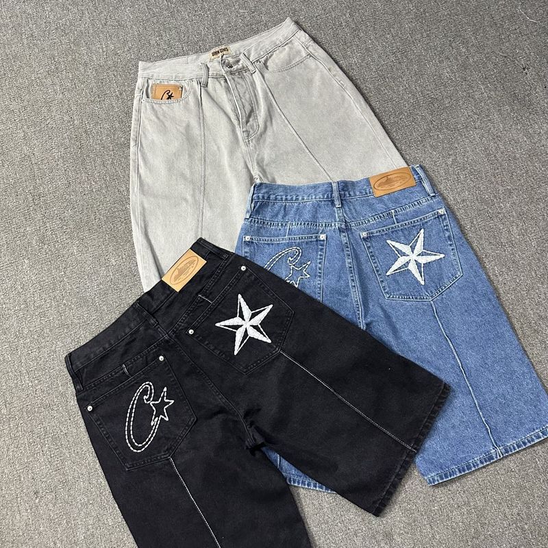 Cross-border Corteiz Alcatraz Jeans Star Embroidered Jacket High Street Retro Antique Shorts Trendy Shorts