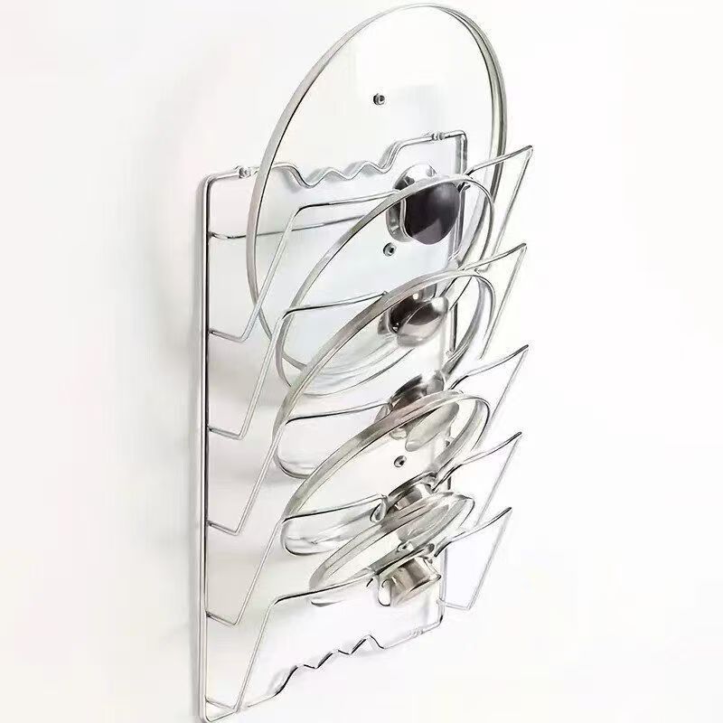 Pot Lid Storage Rack Perforated Kitchen Storage Rack Multi-Functional Wall-Mounted Pot Lid Storage Rack Household Storage Pot Lid Rack