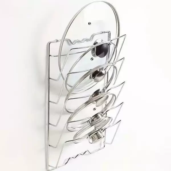 Pot Lid Storage Rack Perforated Kitchen Storage Rack Multi-Functional Wall-Mounted Pot Lid Storage Rack Household Storage Pot Lid Rack