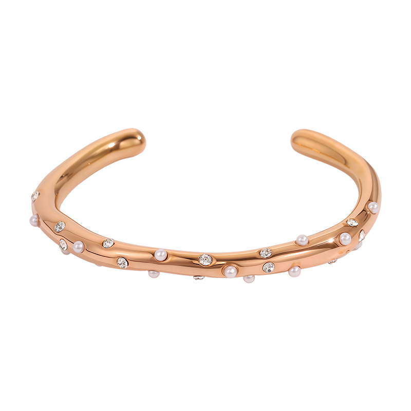 Pulsera de acero de titanio para mujer, sentido de alta gama, pulsera retro europea y americana que no se desvanece, oro de arena, apertura, circón, joyería de pulsera de acero inoxidable image 37
