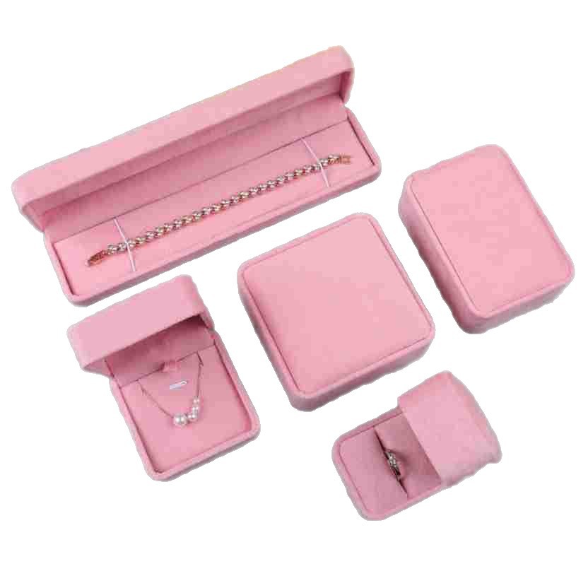 Caja de joyería de terciopelo Lisi rosa de alta calidad transfronteriza a través de anillo clásico pulsera colgante caja de embalaje de joyería redondeada