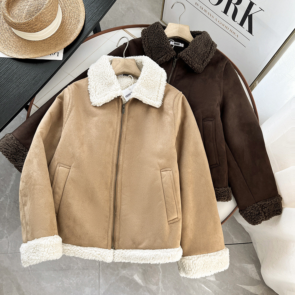 American Style Imitation Lambskin Jacket Winter Thickened Warm Suede Jacket Windproof Jacket Large Lapel Women's 460902