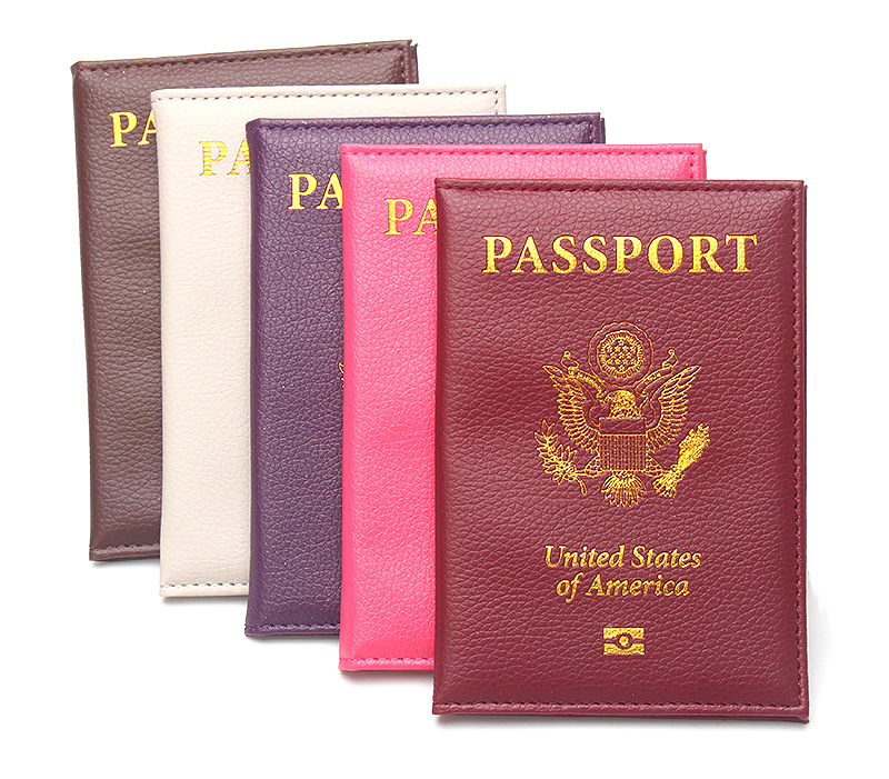 Slim US passport holder, leather, portable, lychee texture, travel