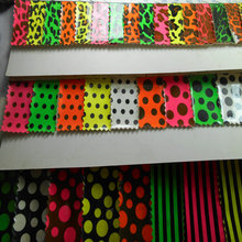 新款镜面PU人造革圆点 无痕亮面印花荧光条纹波点黑白点鞋包面料